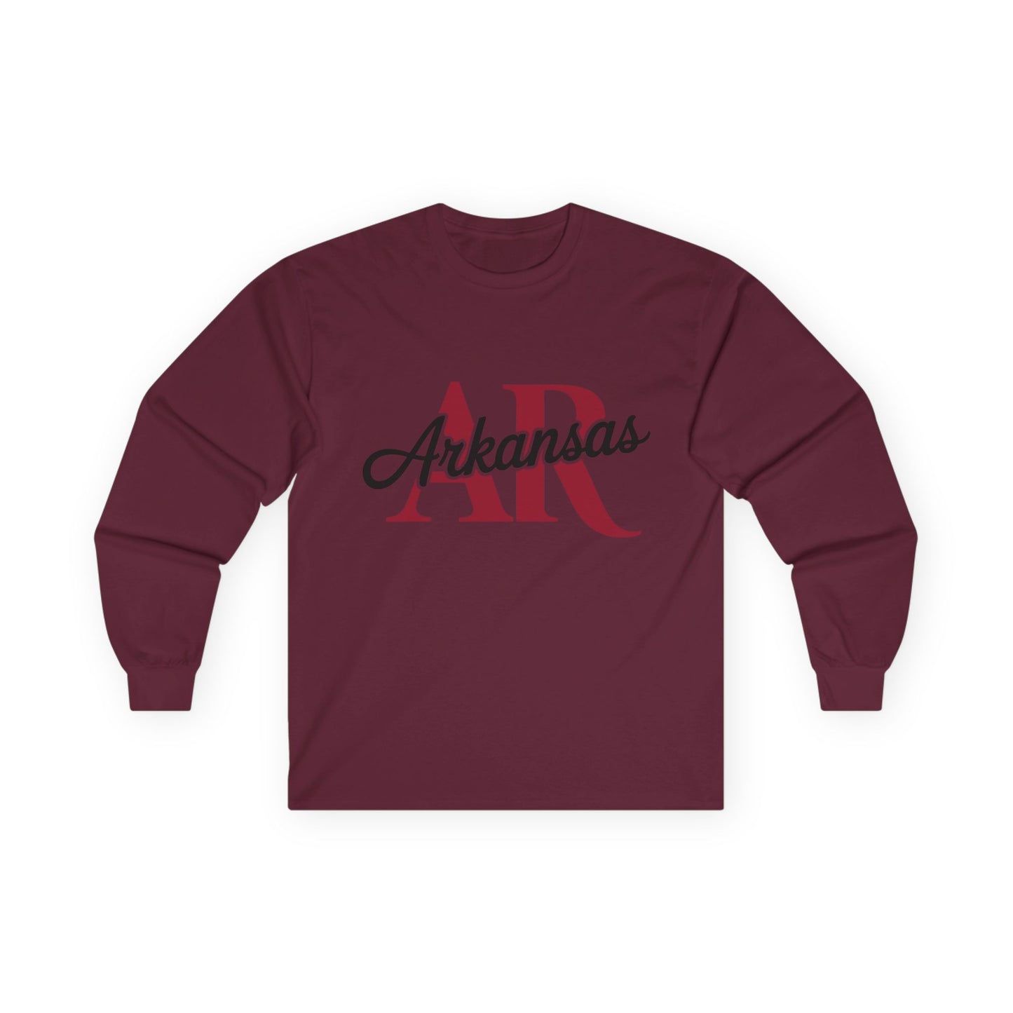 Arkansas AR Script Long Sleeve Tee — State Pride Graphic Shirt