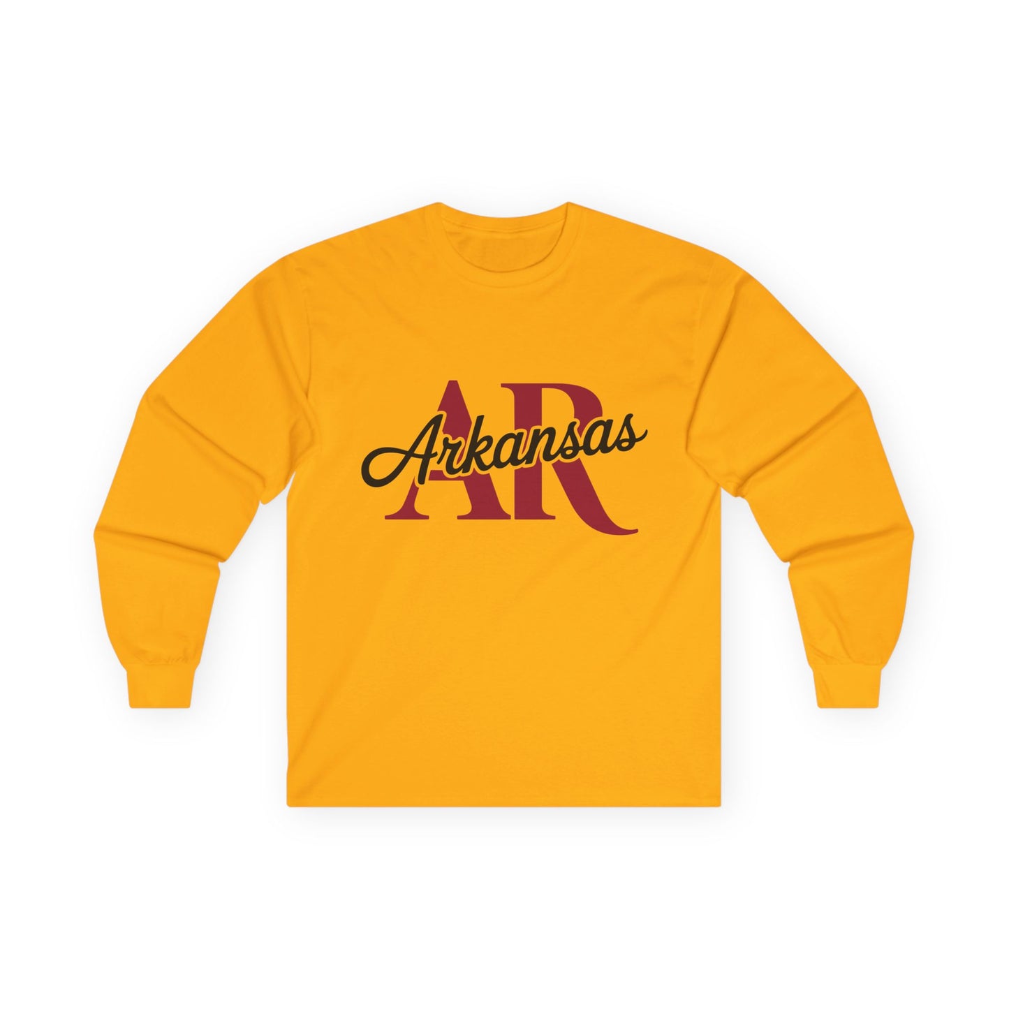 Arkansas AR Script Long Sleeve Tee — State Pride Graphic Shirt