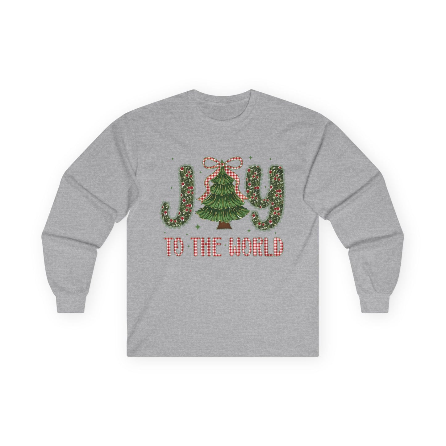 Joy to the World Long Sleeve Tee — Christmas Tree Holiday Shirt