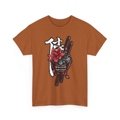 Unisex Heavy Cotton Tee - Floral Samurai Mask Design