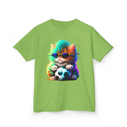 Cool Cat Soccer Kids Tee - Fun Heavy Cotton T-Shirt for Young Sports Fans