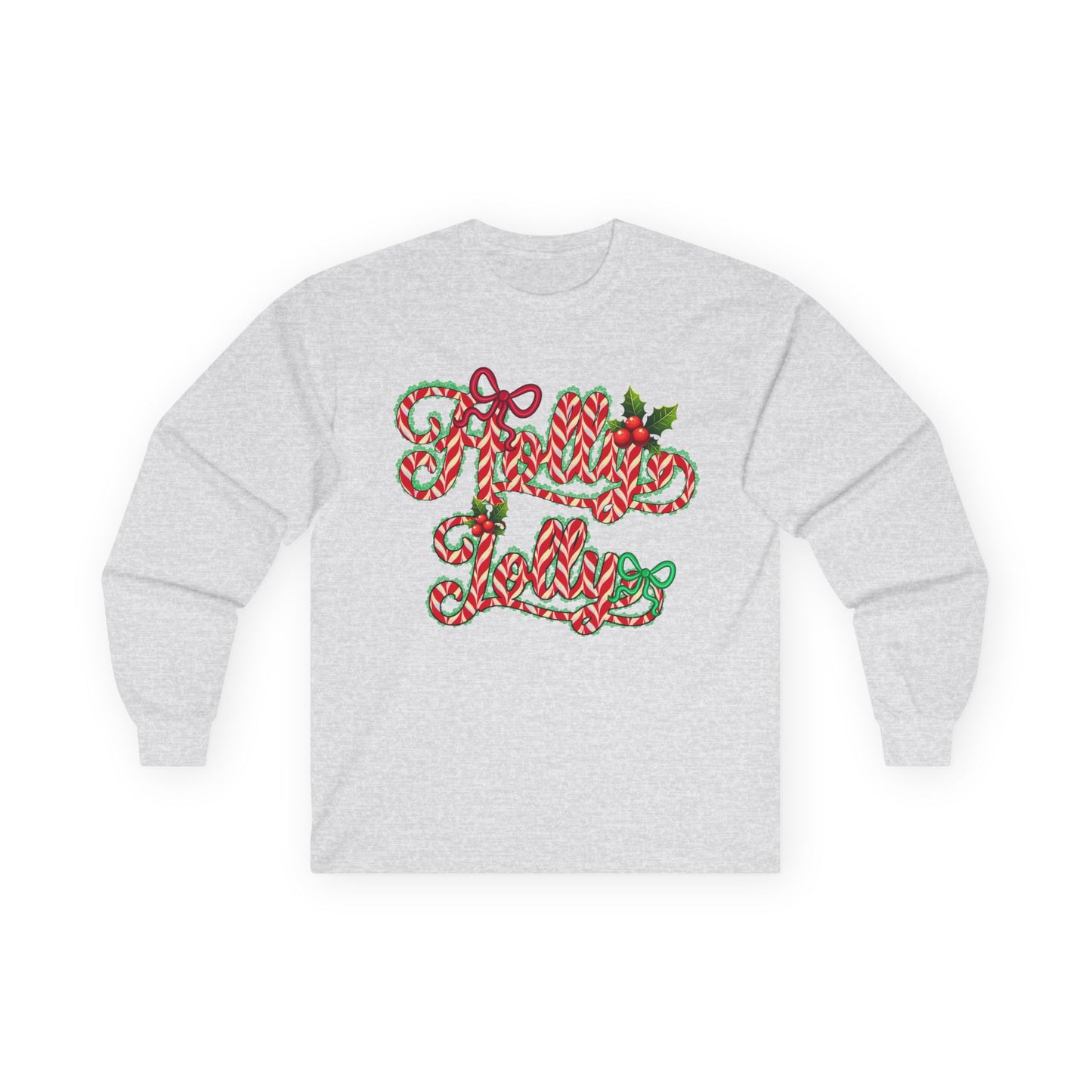 Long Sleeve Tee — "Merry Xmas" Candy Cane Script Christmas Shirt