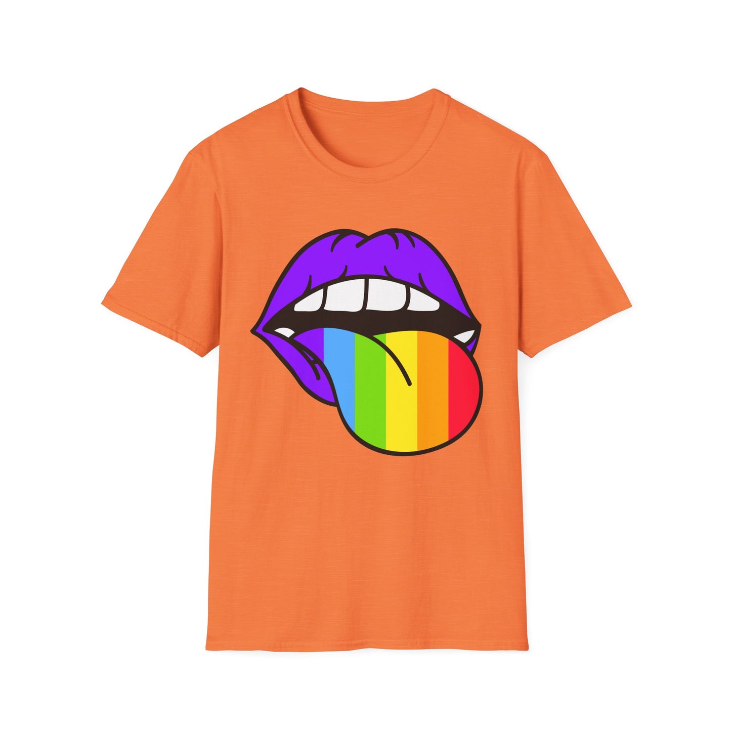 Pride Graphic Tee, Rainbow Mouth Design T-Shirt, Unisex Softstyle Shirt, LGBTQ+ Apparel, Fun Casual Wear, Birthday Gift