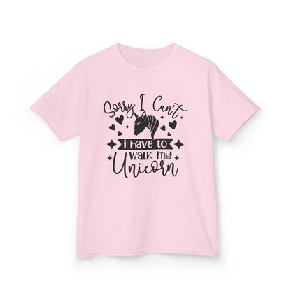 Funny Kids Unicorn Tee - "Sorry I Can't, I Have to Walk My Unicorn"