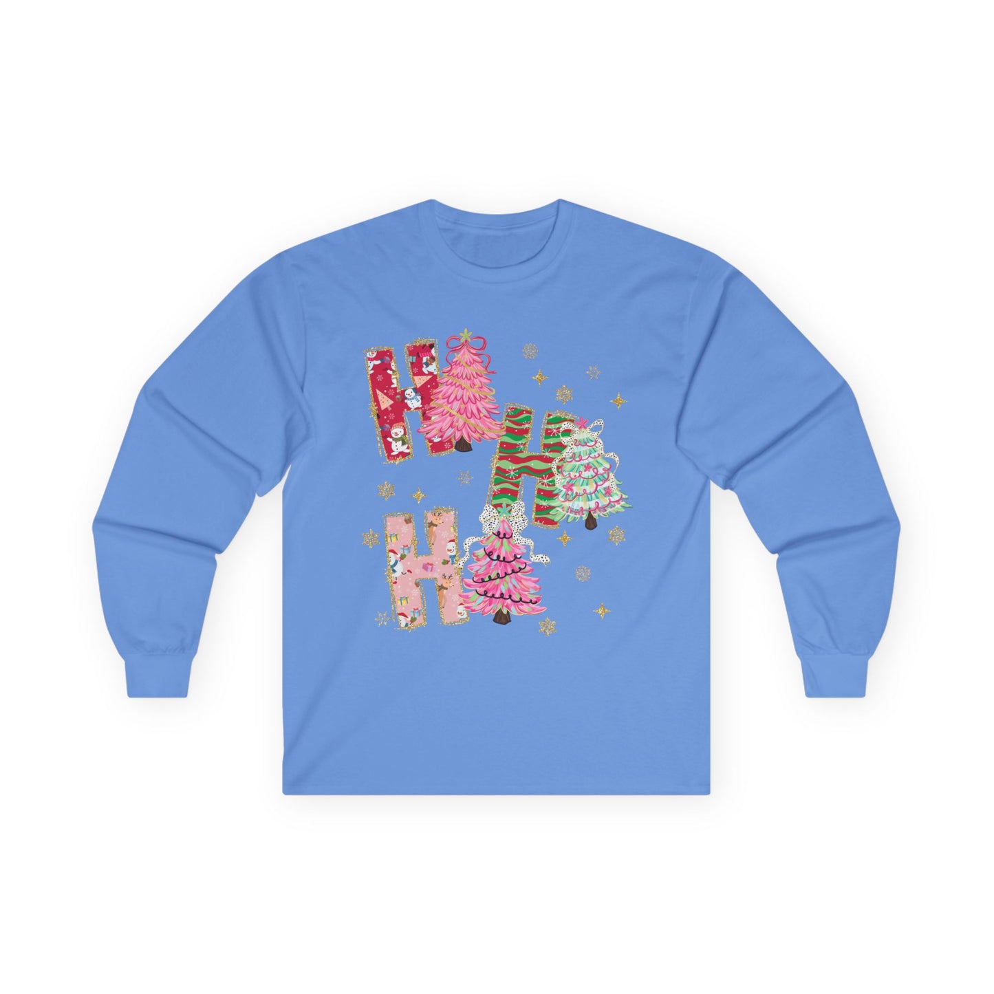 Christmas 'Ho Ho Ho' Long Sleeve Tee — Festive Pink & Green Holiday Shirt