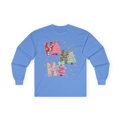 Christmas 'Ho Ho Ho' Long Sleeve Tee — Festive Pink & Green Holiday Shirt