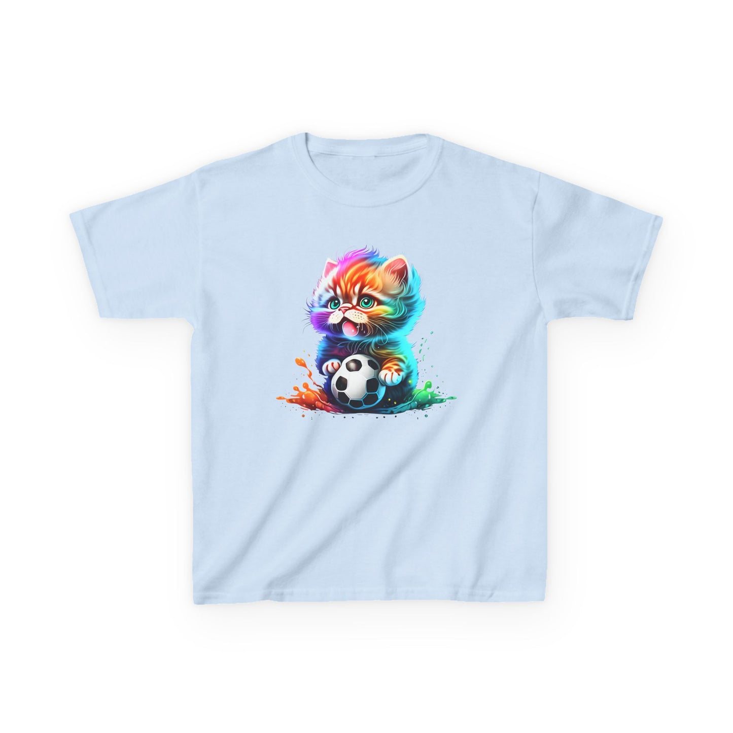 Colorful Cat Soccer Tee for Kids - Fun and Playful Design