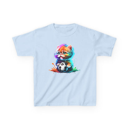 Colorful Cat Soccer Tee for Kids - Fun and Playful Design