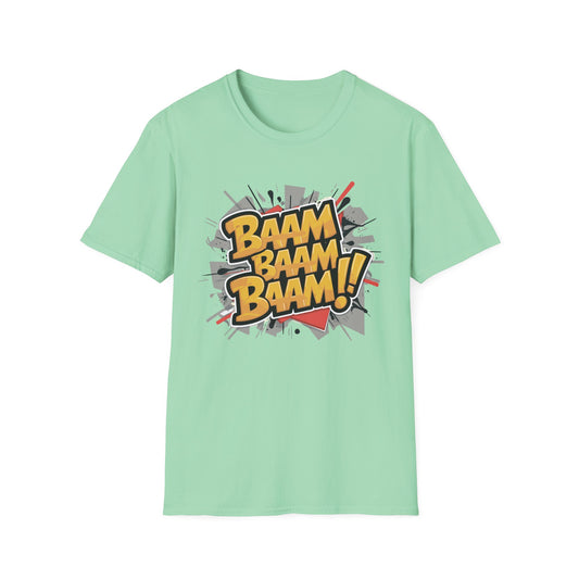 Bam Bam Bam Unisex Softstyle T-Shirt | Fun Graphic Tee for Casual Wear, Gift for Friends, Comic Fans, Birthday, Everyday Style