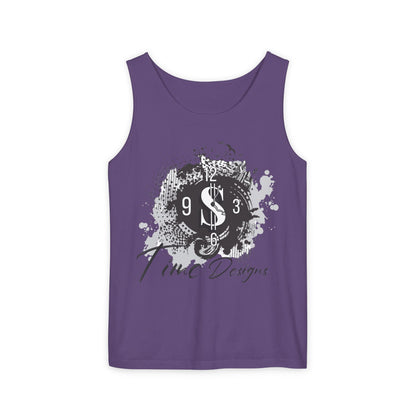 Unisex Garment-Dyed Tank Top with Time Designs - Casual Summer Wear, Beach Outfit, Gift for Friends, Vacation Essentials, Relaxed Style