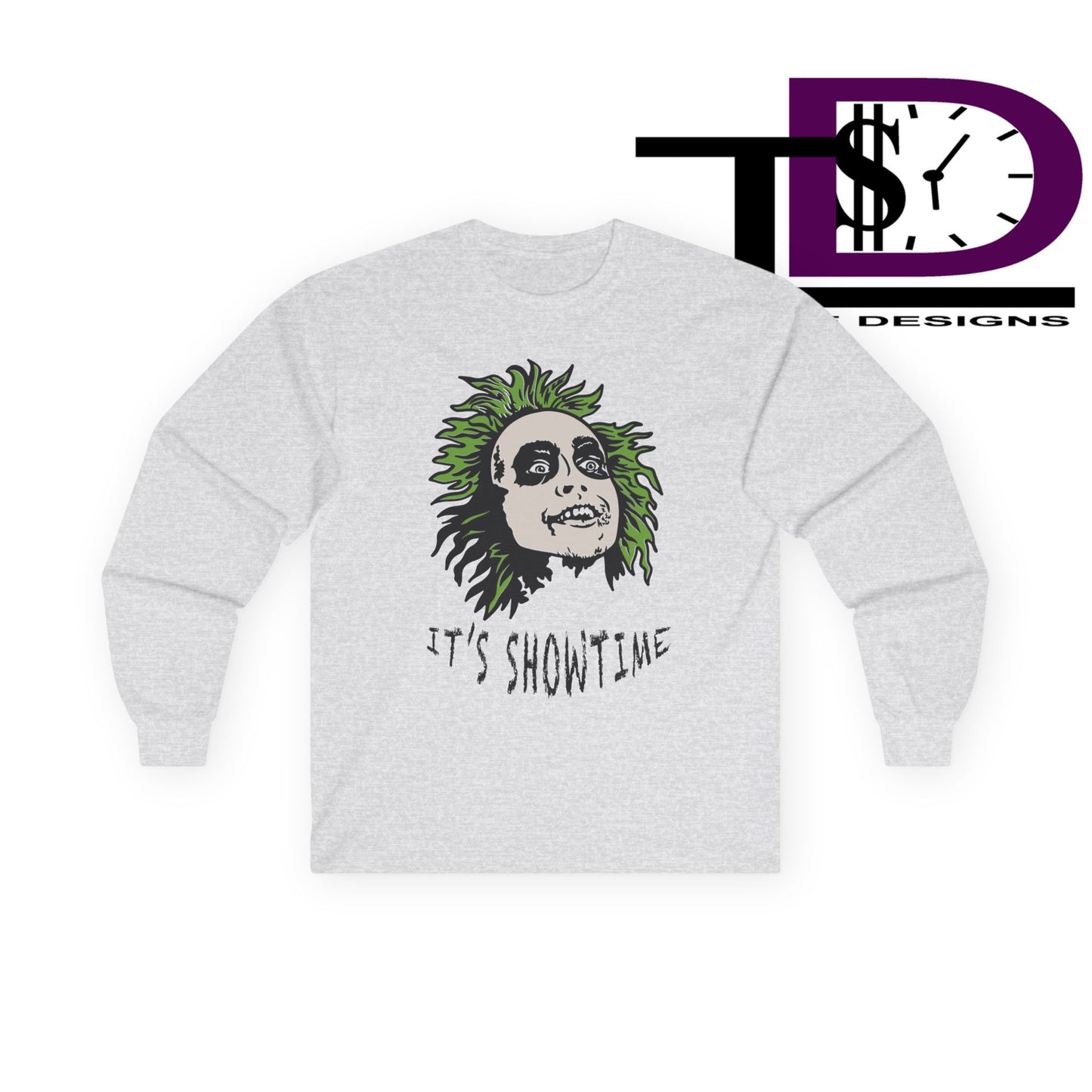 Unisex Long Sleeve Tee - It's Showtime Graphic, Halloween Shirt, Casual Wear, Gift for Movie Lovers, Spooky Season Apparel