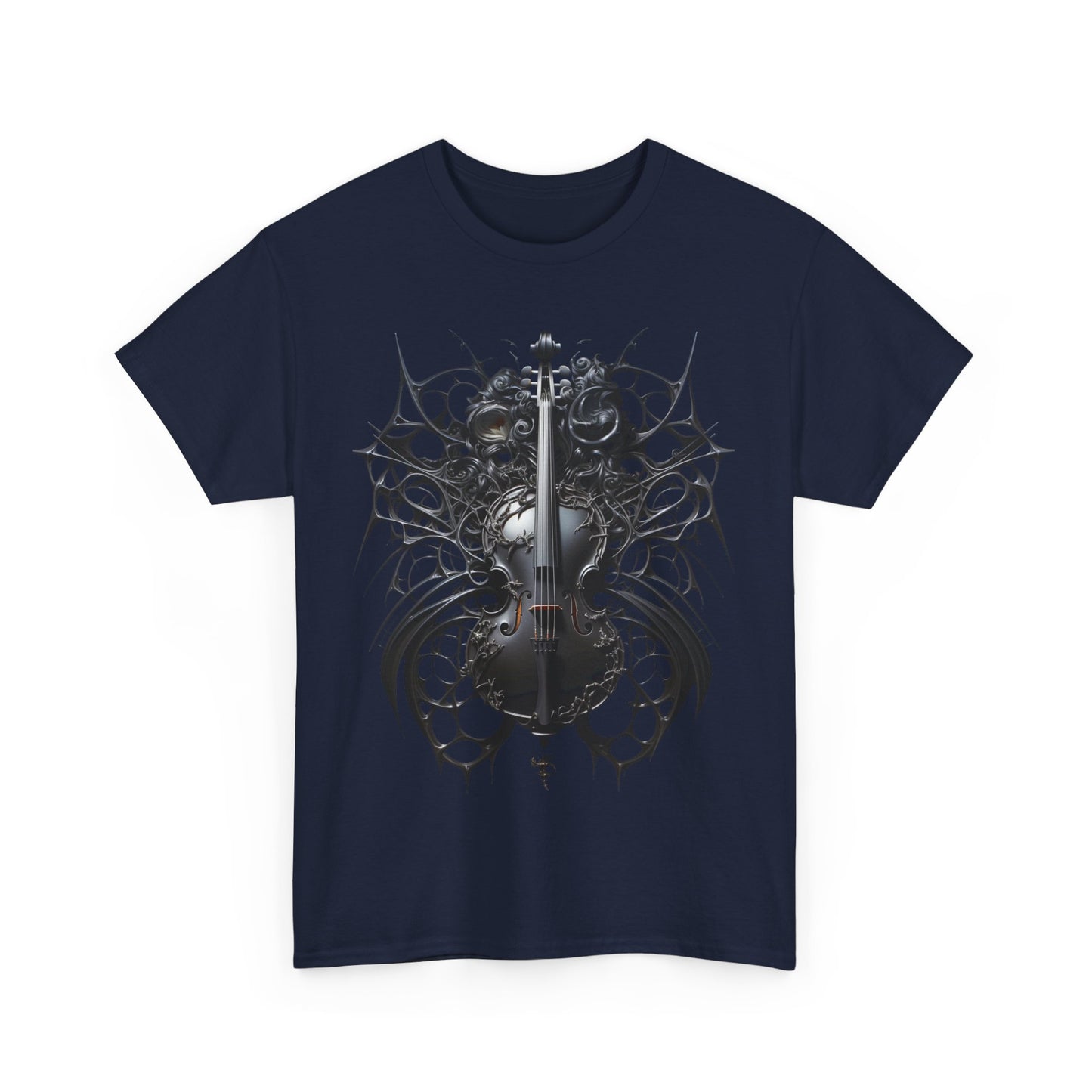 Heavy Cotton Tee with Gothic Violin Design - Perfect for Music Lovers