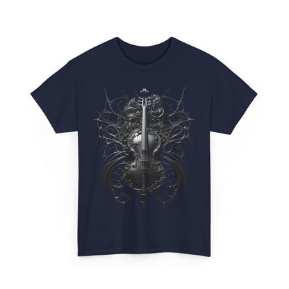 Heavy Cotton Tee with Gothic Violin Design - Perfect for Music Lovers