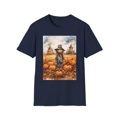Autumn Scarecrow T-Shirt, Fall Halloween Tee, Pumpkin Patch Shirt, Unisex Graphic Top, Cozy Harvest Apparel