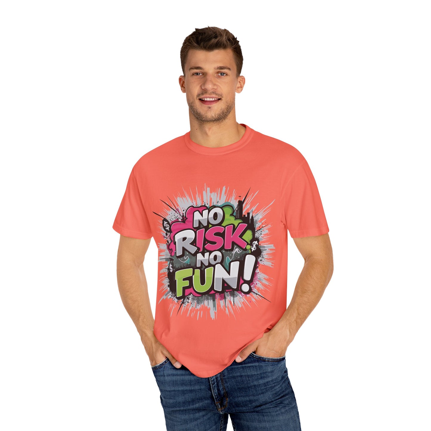 No Risk No Fun Garment-Dyed T-shirt, Casual Wear, Graphic Tee, Gift for Adventure Seekers, Everyday Comfort, Unisex Apparel
