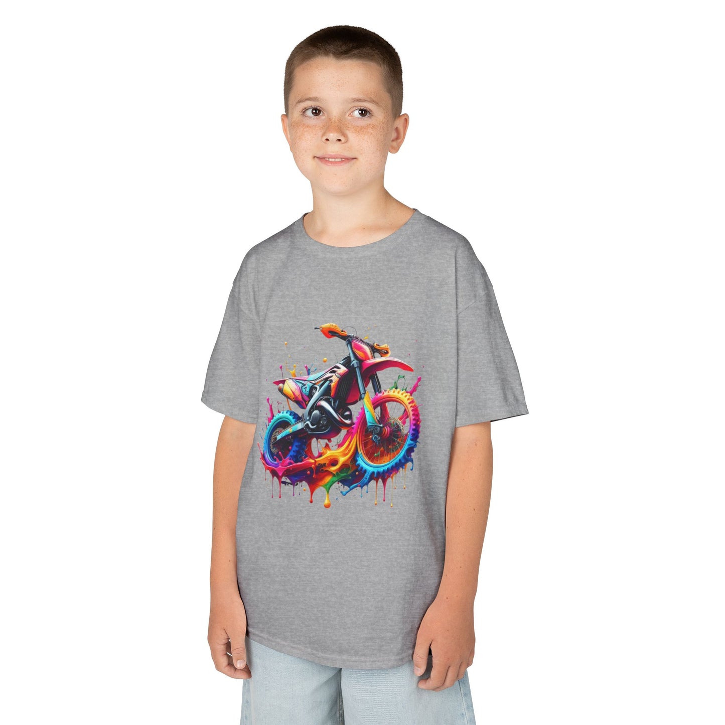 Kids' Motorcycle Graphic Tee - Vibrant Splash Design