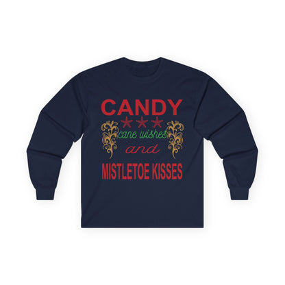 Candy Wishes & Mistletoe Kisses Long Sleeve Tee, Festive Apparel, Holiday Gift, Christmas Shirt, Unisex Tee, Winter Wear