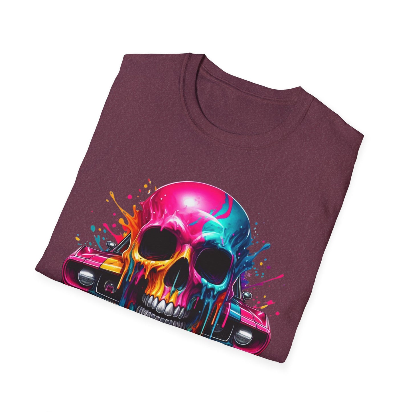 Vibrant Skull & Car Unisex Softstyle T-Shirt