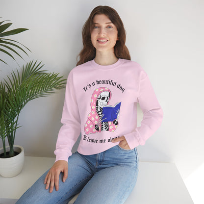 Unisex Heavy Blend™ Crewneck Sweatshirt - "It's a Beautiful Day to Leave Me Alone" Cozy Graphic