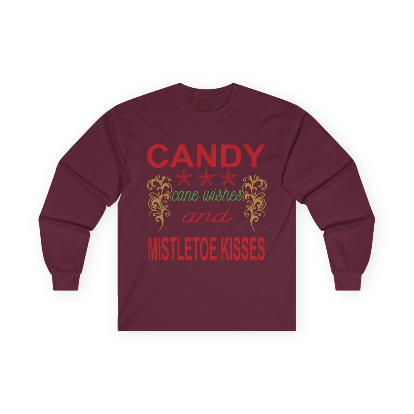Candy Wishes & Mistletoe Kisses Long Sleeve Tee, Festive Apparel, Holiday Gift, Christmas Shirt, Unisex Tee, Winter Wear