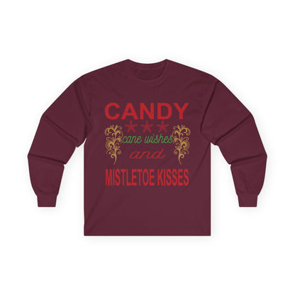 Candy Wishes & Mistletoe Kisses Long Sleeve Tee, Festive Apparel, Holiday Gift, Christmas Shirt, Unisex Tee, Winter Wear