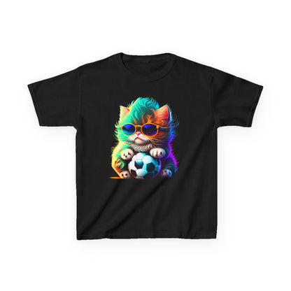 Cool Cat Soccer Kids Tee - Fun Heavy Cotton T-Shirt for Young Sports Fans