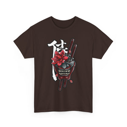 Unisex Heavy Cotton Tee - Floral Samurai Mask Design