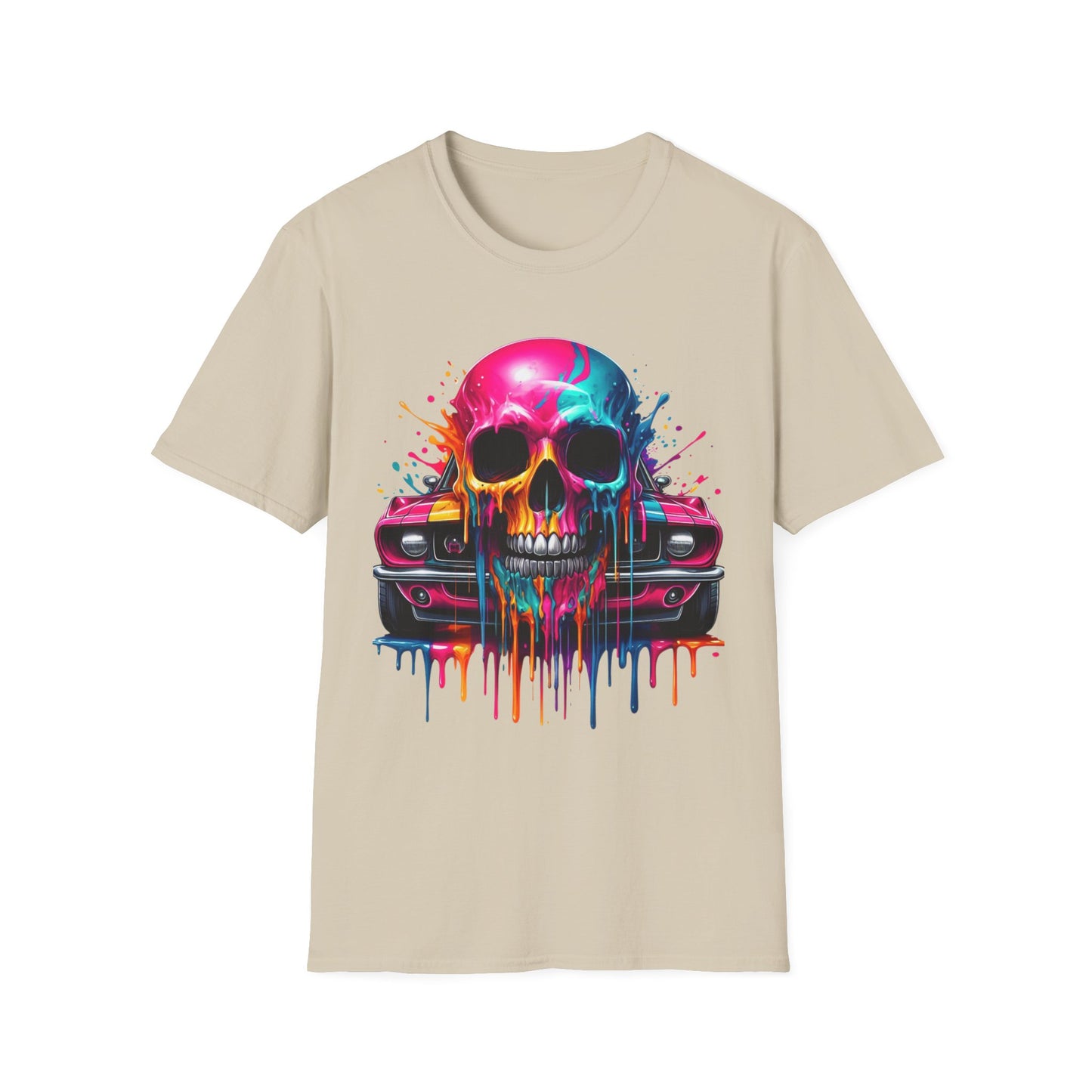 Vibrant Skull & Car Unisex Softstyle T-Shirt