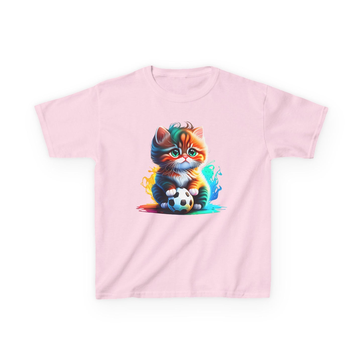 Playful Cat Soccer Kids Heavy Cotton™ Tee - Fun and Colorful T-Shirt for Young Animal Lovers