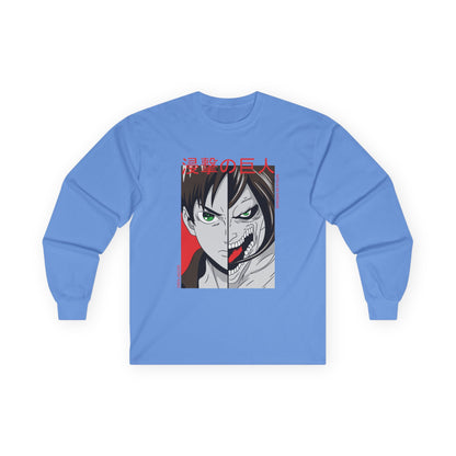 Anime Split-Face Long Sleeve Tee — Eren Jaeger Inspired Design