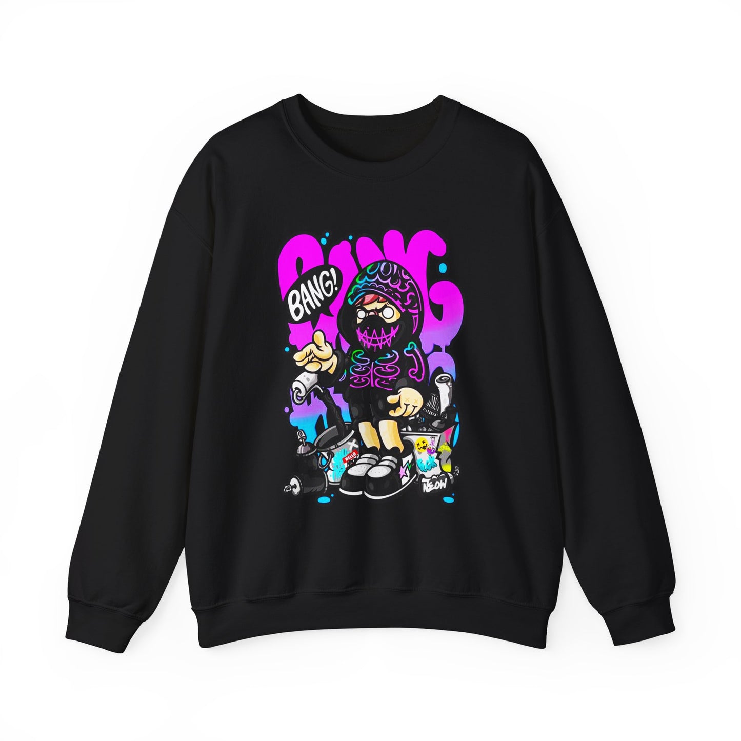 Streetwear Crewneck Sweatshirt — Cartoon Hoodie Character "BANG" Graphic
