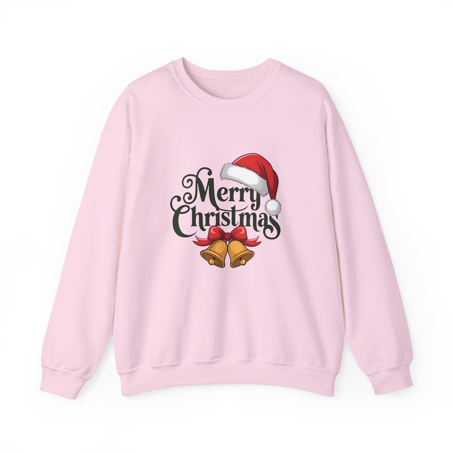Christmas Crewneck Sweatshirt — "Merry Christmas" Santa Hat & Bells Holiday Sweatshirt