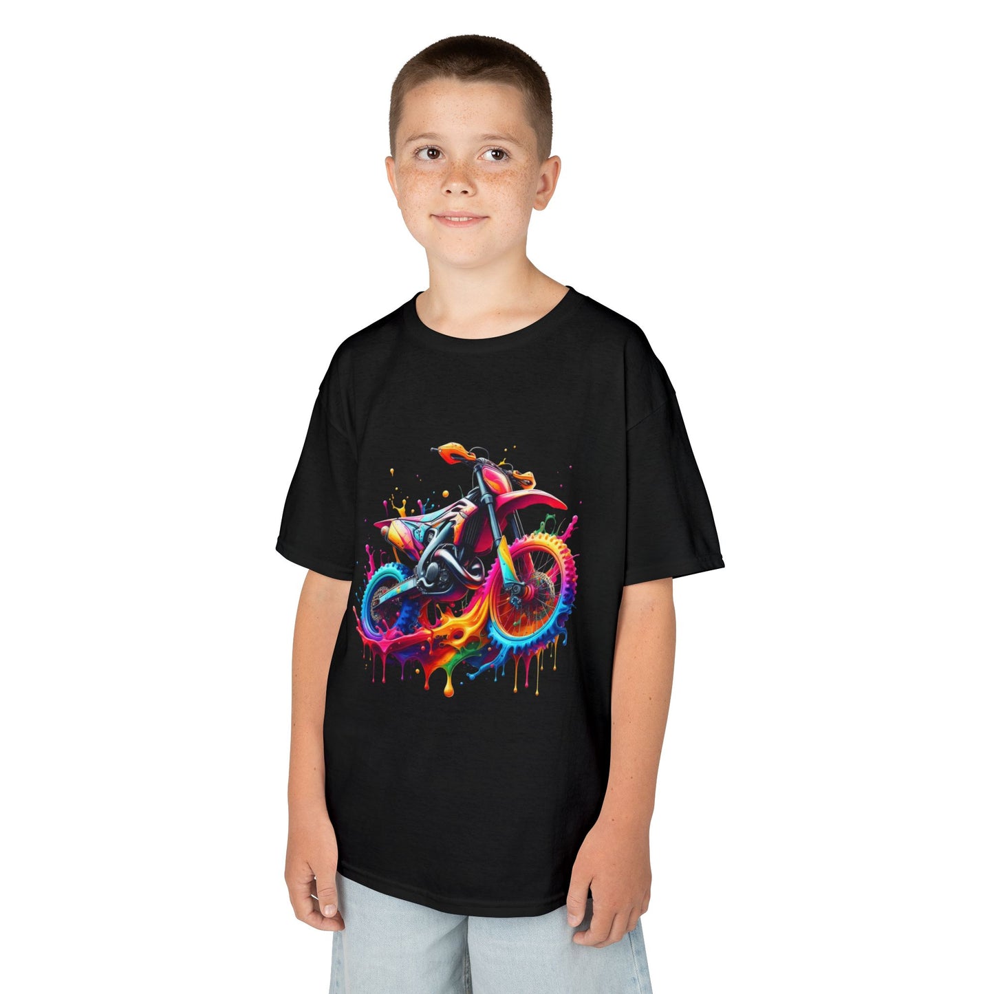 Kids' Motorcycle Graphic Tee - Vibrant Splash Design