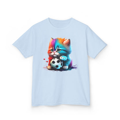 Colorful Cat Soccer Kids Tee - Fun & Playful Design for Young Animal Lovers