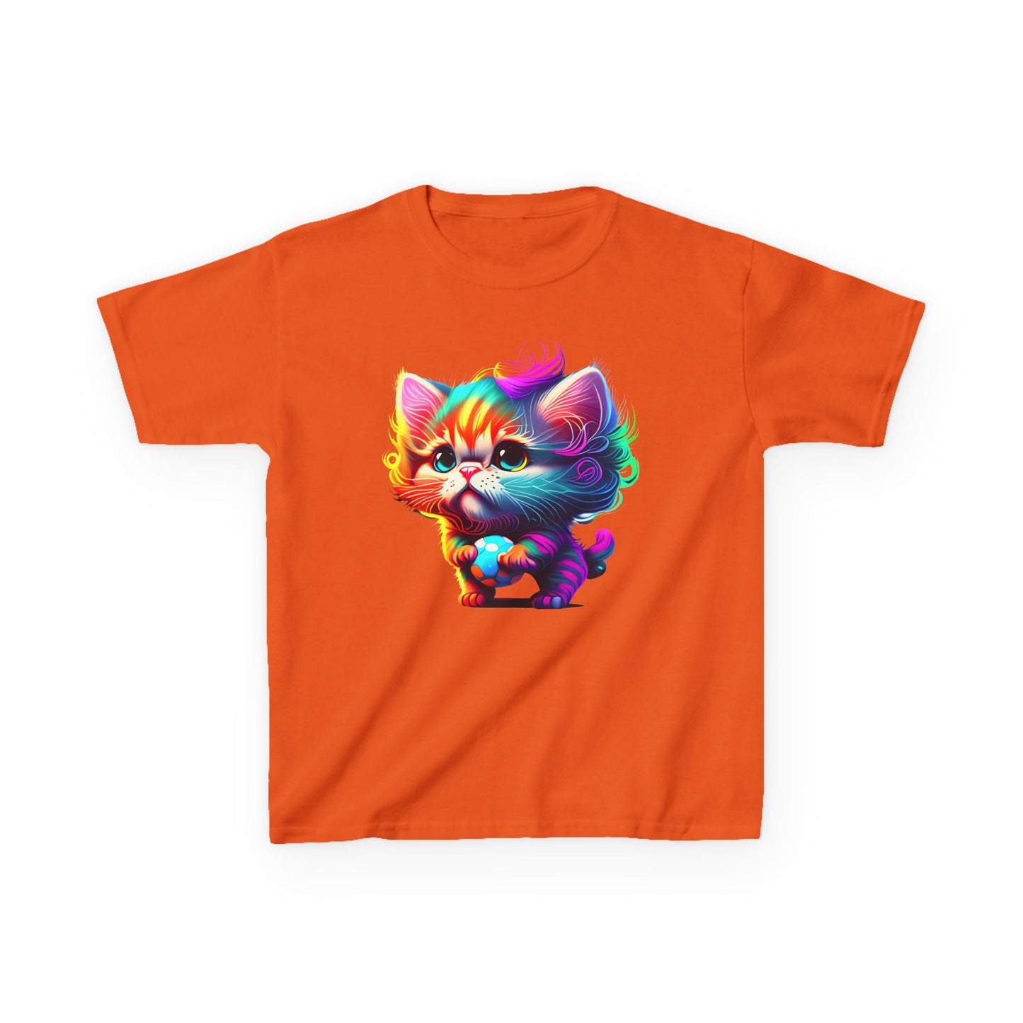 Colorful Cartoon Cat Kids Heavy Cotton Tee - Fun & Playful Design