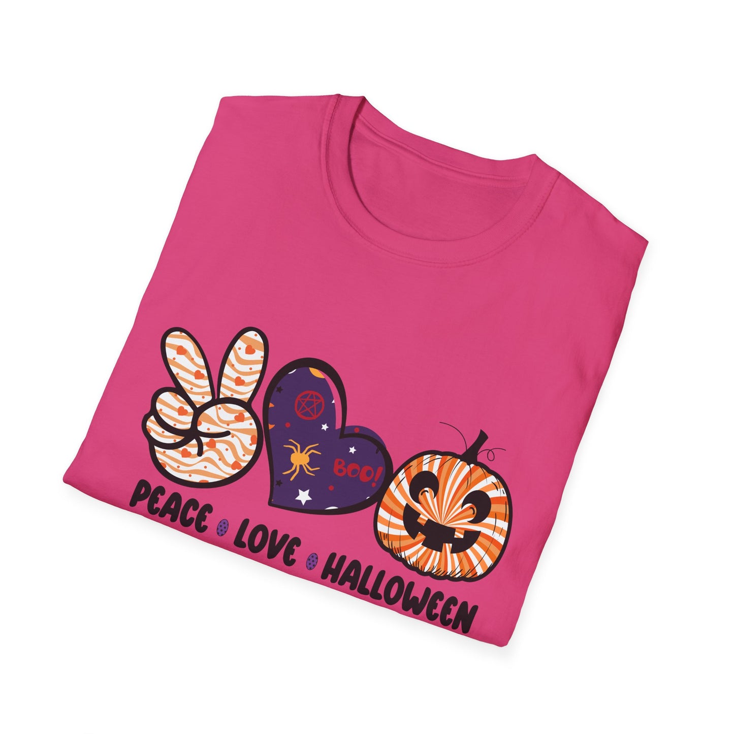 Halloween Peace Love T-Shirt, Unisex Graphic Tee for Fall Celebrations, Cozy Autumn Style, Perfect for Halloween Parties, Gifts