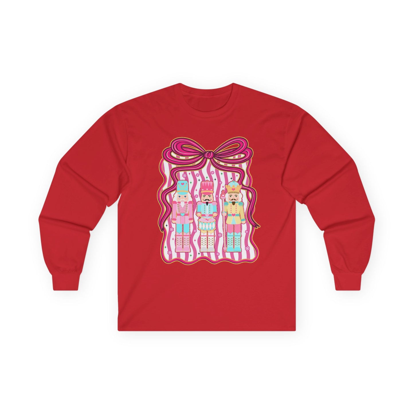 Long Sleeve Tee — Cute Kawaii Nutcracker Dolls with Bow Graphic