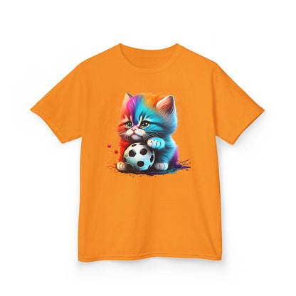 Colorful Cat Soccer Kids Tee - Fun & Playful Design for Young Animal Lovers