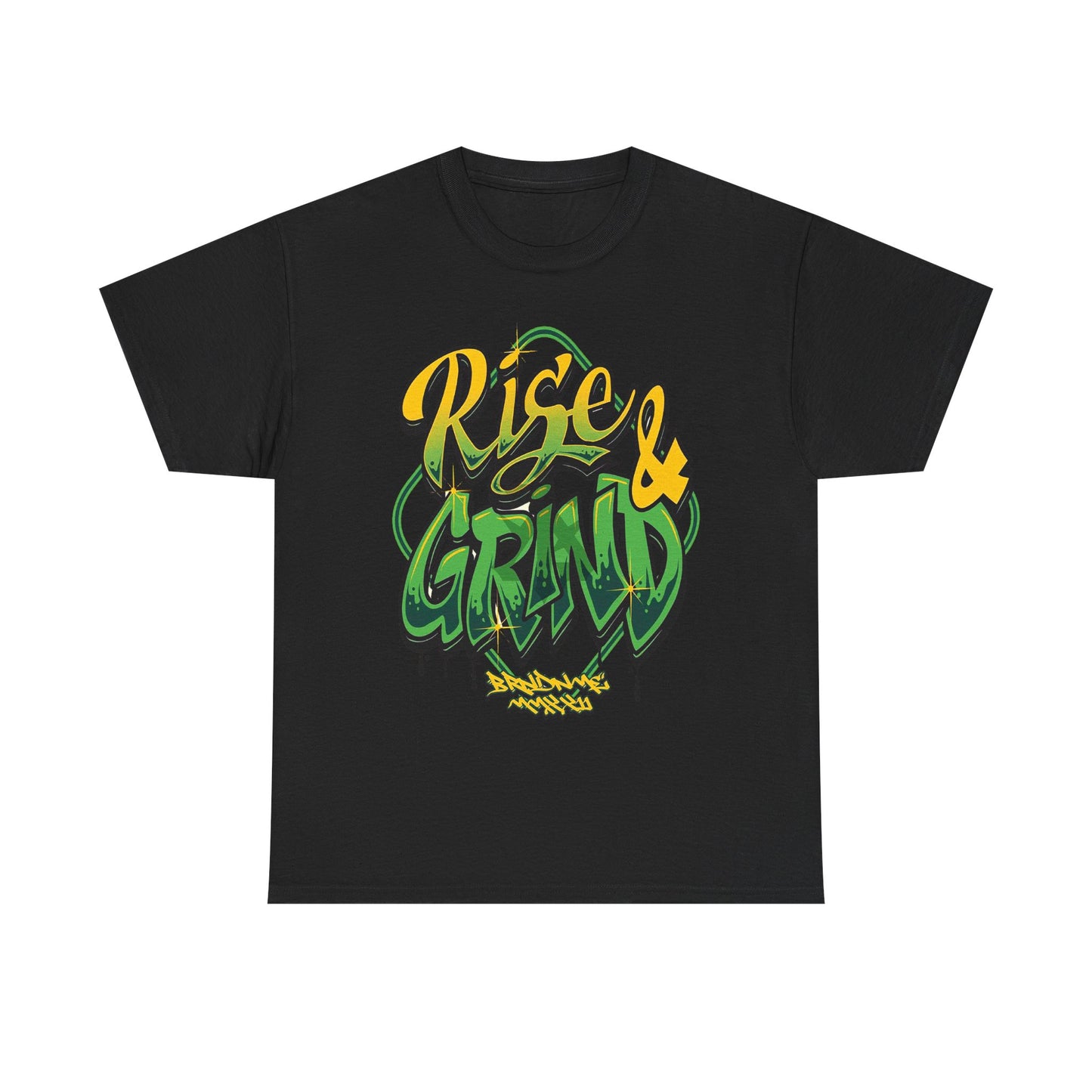 Rise & Grind Unisex Heavy Cotton Tee - Bold Graffiti Style Motivational T-Shirt
