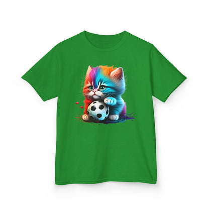 Colorful Cat Soccer Kids Tee - Fun & Playful Design for Young Animal Lovers