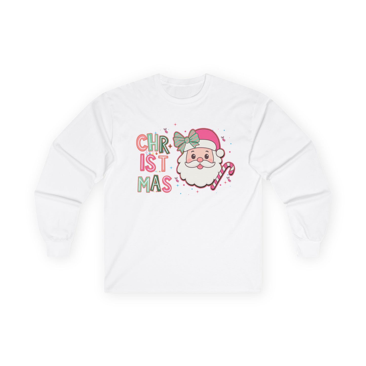 Christmas Santa Face Long Sleeve Tee — Cute Pastel Holiday Shirt
