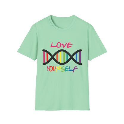 Love Yourself LGBTQ+ Pride T-Shirt, Unisex Rainbow Tee, Softstyle Shirt for Self-Care, Supportive Gift for Friends, Perfect for Pride Month