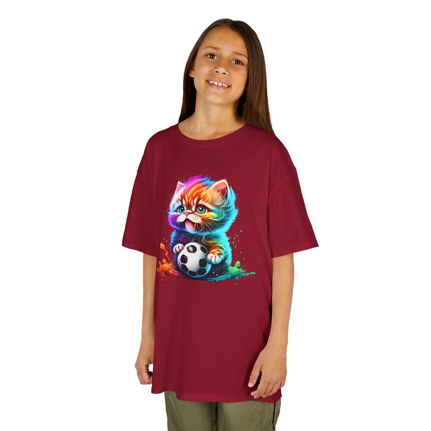 Colorful Cat Soccer Tee for Kids - Fun and Playful Design