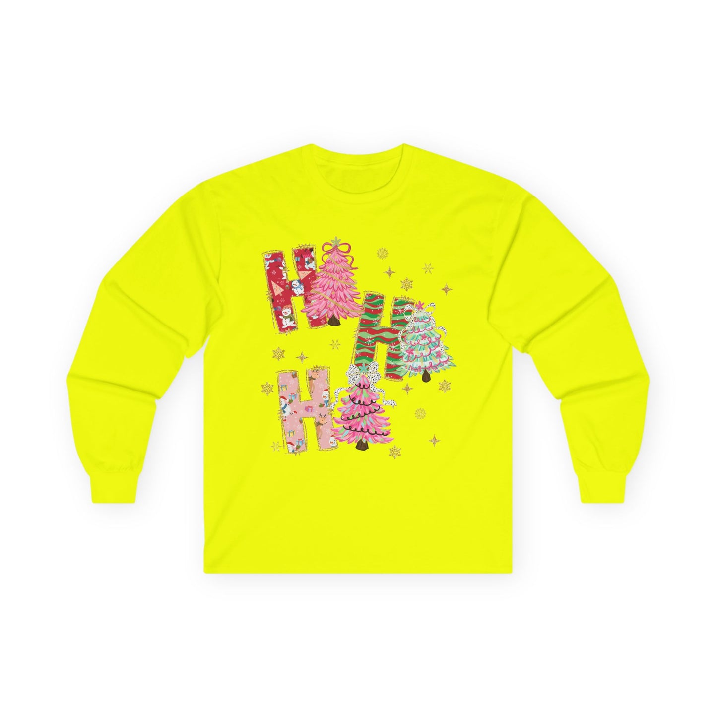 Christmas 'Ho Ho Ho' Long Sleeve Tee — Festive Pink & Green Holiday Shirt