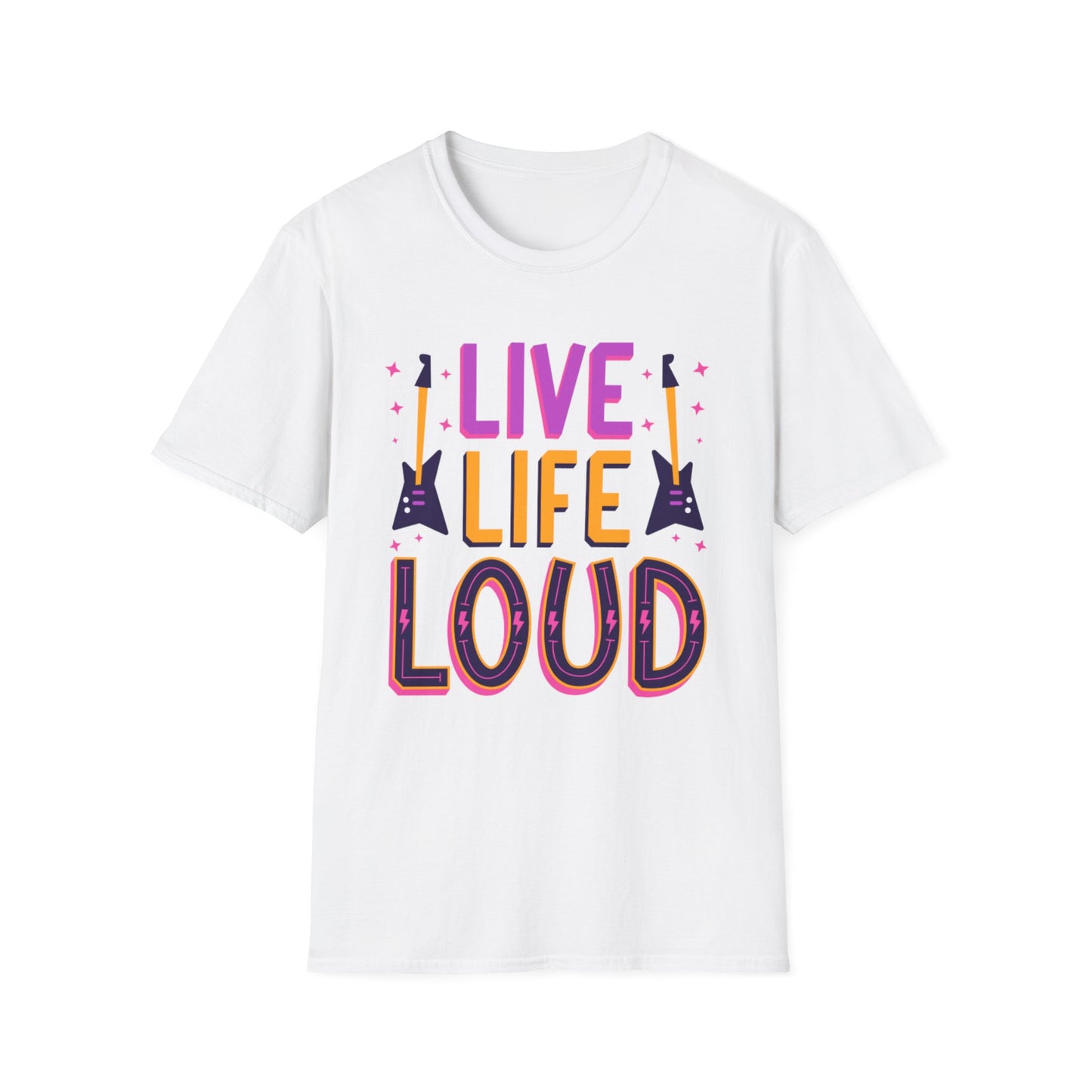 Live Life Loud Unisex Softstyle T-Shirt, Music Lover Gift, Concert Outfit, Rock Band Tee, Birthday Present, Festival Wear