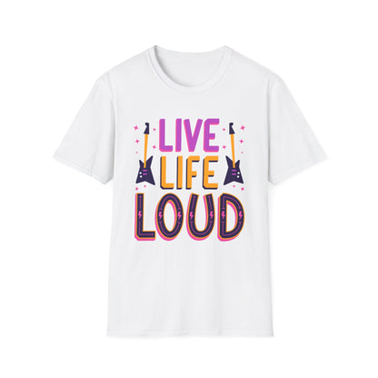 Live Life Loud Unisex Softstyle T-Shirt, Music Lover Gift, Concert Outfit, Rock Band Tee, Birthday Present, Festival Wear