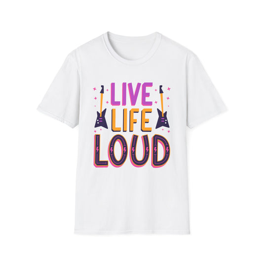 Live Life Loud Unisex Softstyle T-Shirt, Music Lover Gift, Concert Outfit, Rock Band Tee, Birthday Present, Festival Wear