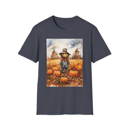 Autumn Scarecrow T-Shirt, Fall Halloween Tee, Pumpkin Patch Shirt, Unisex Graphic Top, Cozy Harvest Apparel
