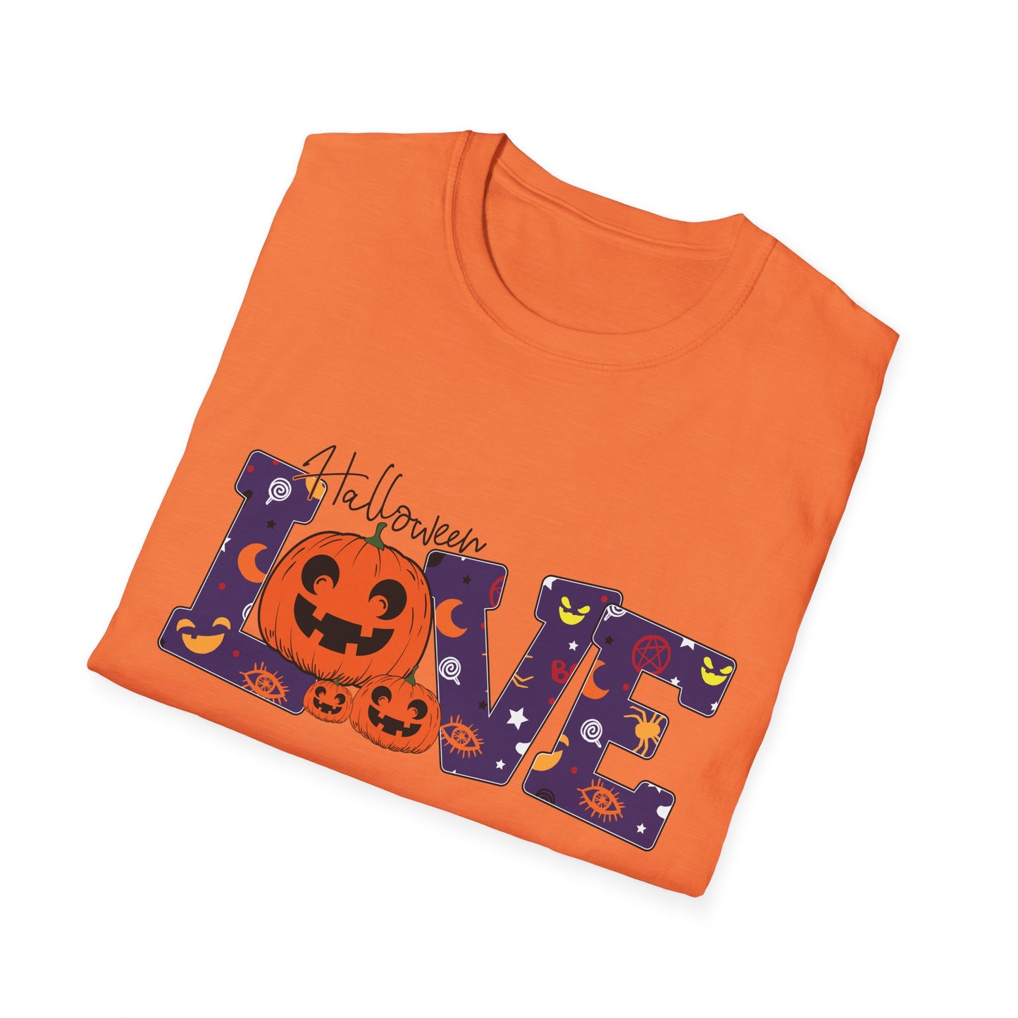 Halloween Love Graphic Tee, Unisex Softstyle T-Shirt for Fall, Halloween Party Shirt, Spooky Season Apparel, Gift for Pumpkin Lover