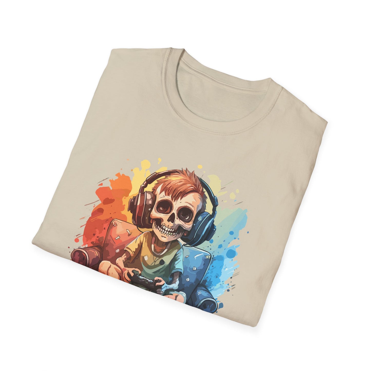 Skull Gamer T-Shirt, Unisex Softstyle Tee, Video Game Shirt, Gift for Gamers, Cool Graphic Tee, Halloween Style Shirt